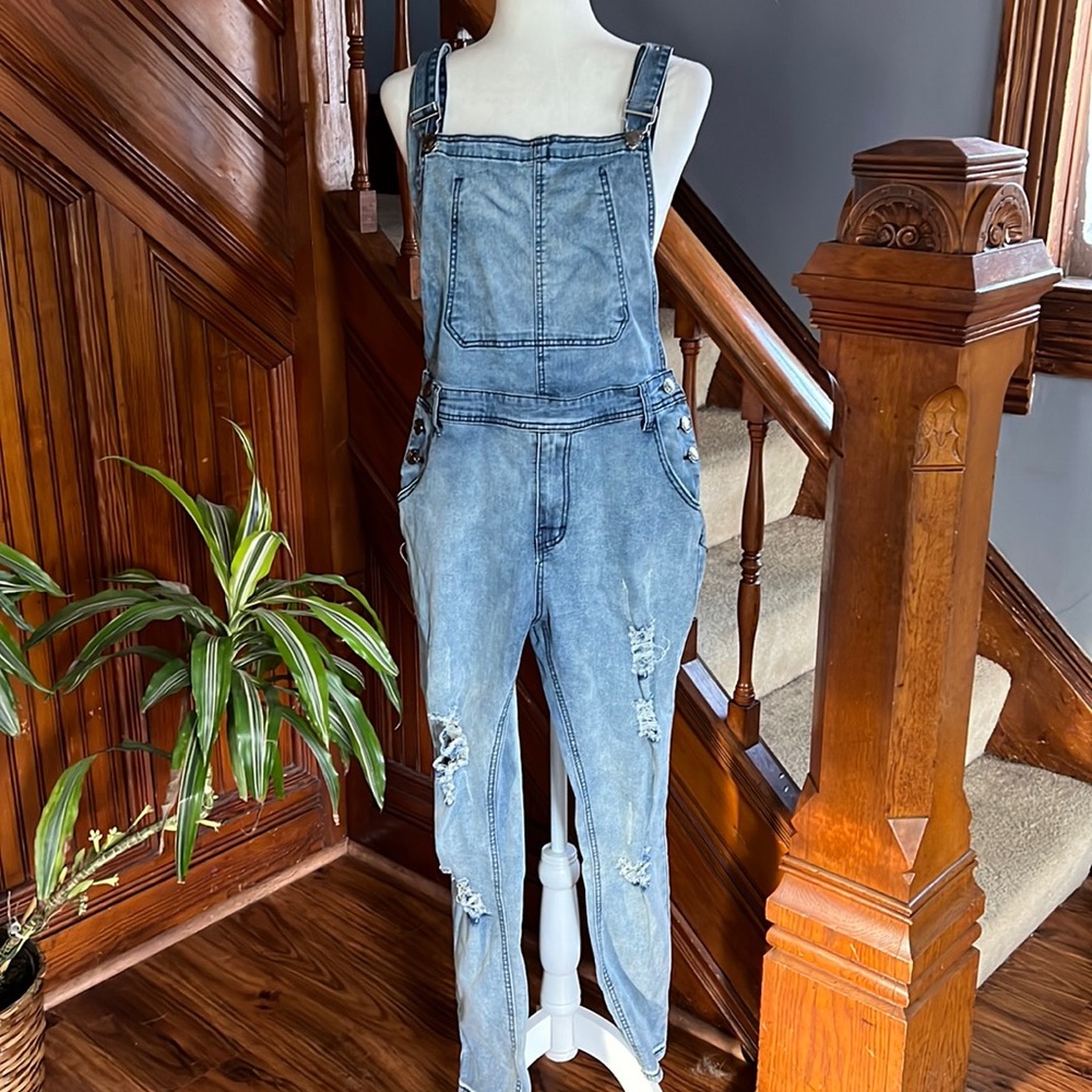 Zaful Blue Distressed Women Jeans Overalls